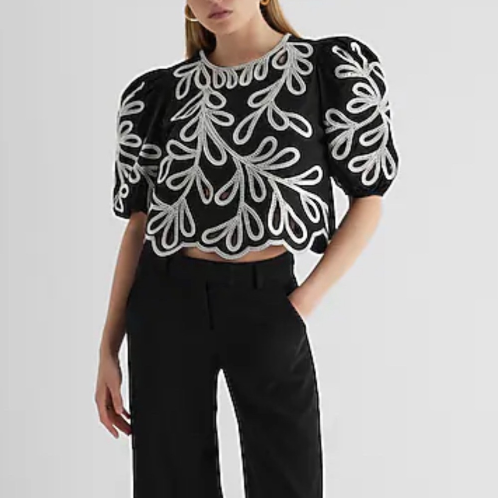 Black Blouse with White Embroidery